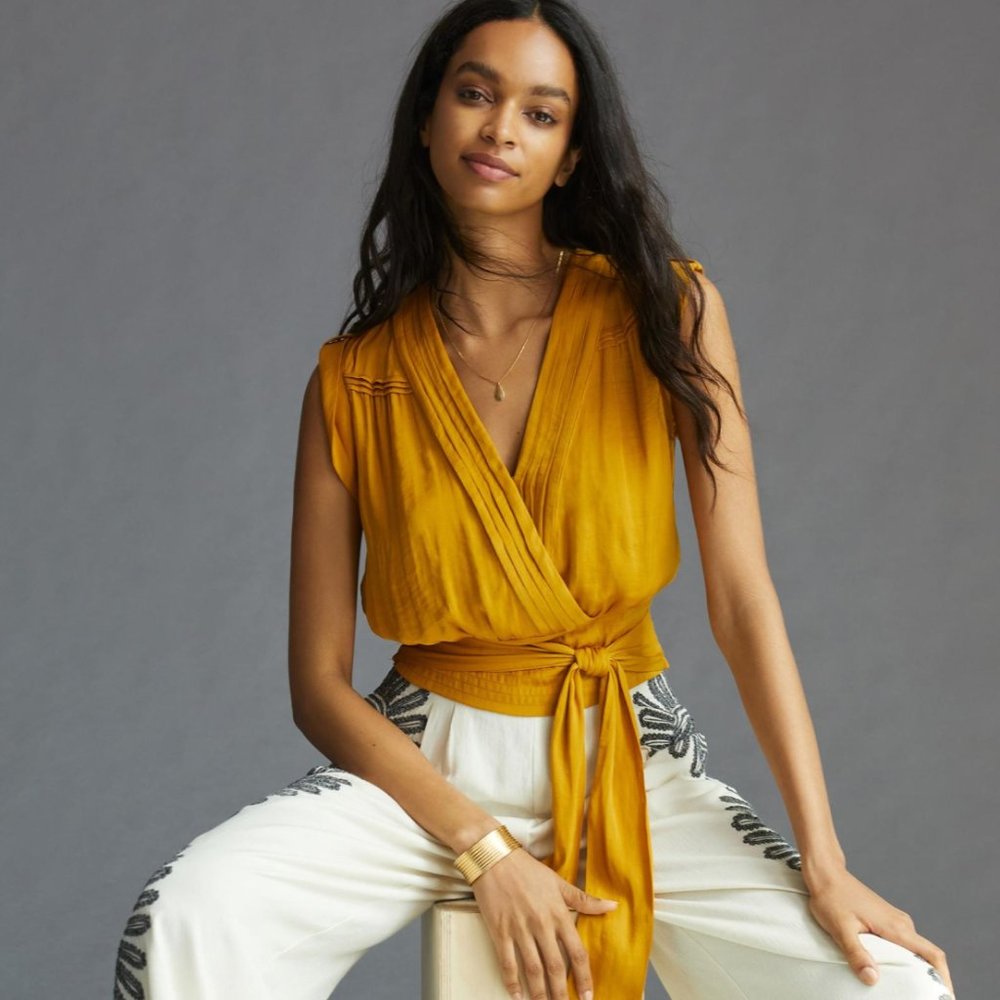Gold By Anthropologie Crossover Wrap Top Size Small